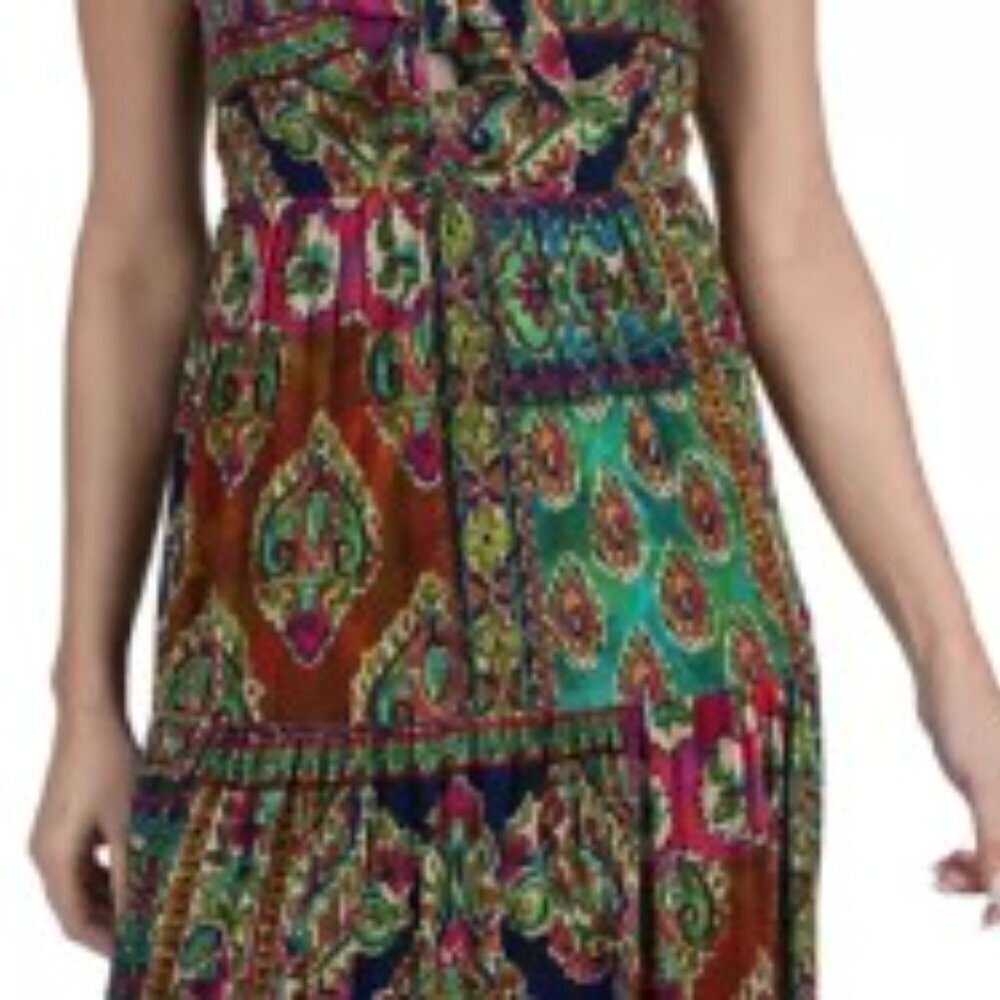 Robbie Bee Women's 10 Petite Sleeveless V-Neck Paisley A-Line Maxi Dress - Picture 5 of 16